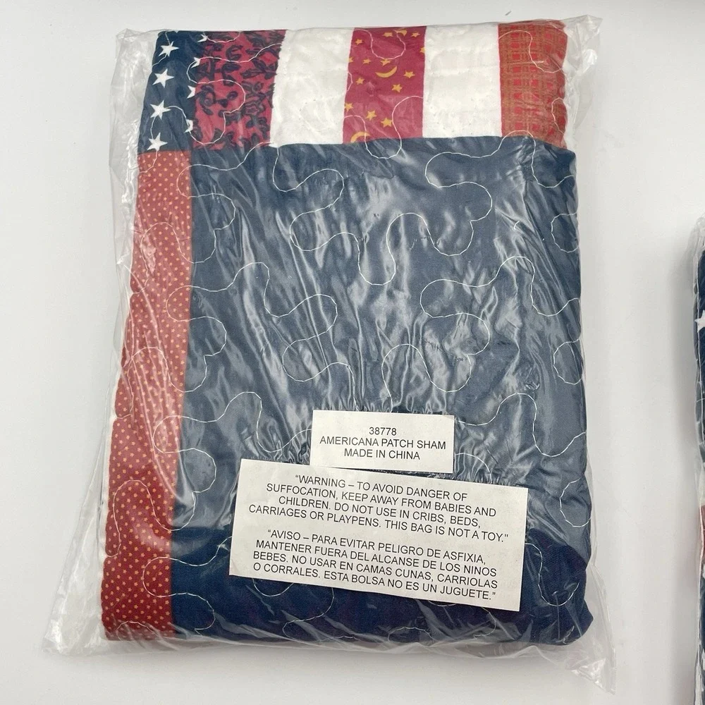 Americana Patch Full Queen Quilt Set 86x86 w/‎ 2 Shams Patriotic USA NIP